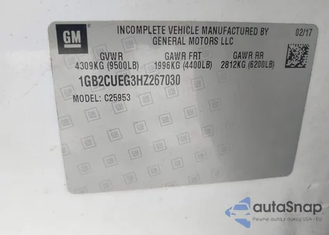 2017 Chevrolet Silverado 2500Hd Wt z USA, uszkodzony, nr VIN 1GB2CUEG3HZ267030